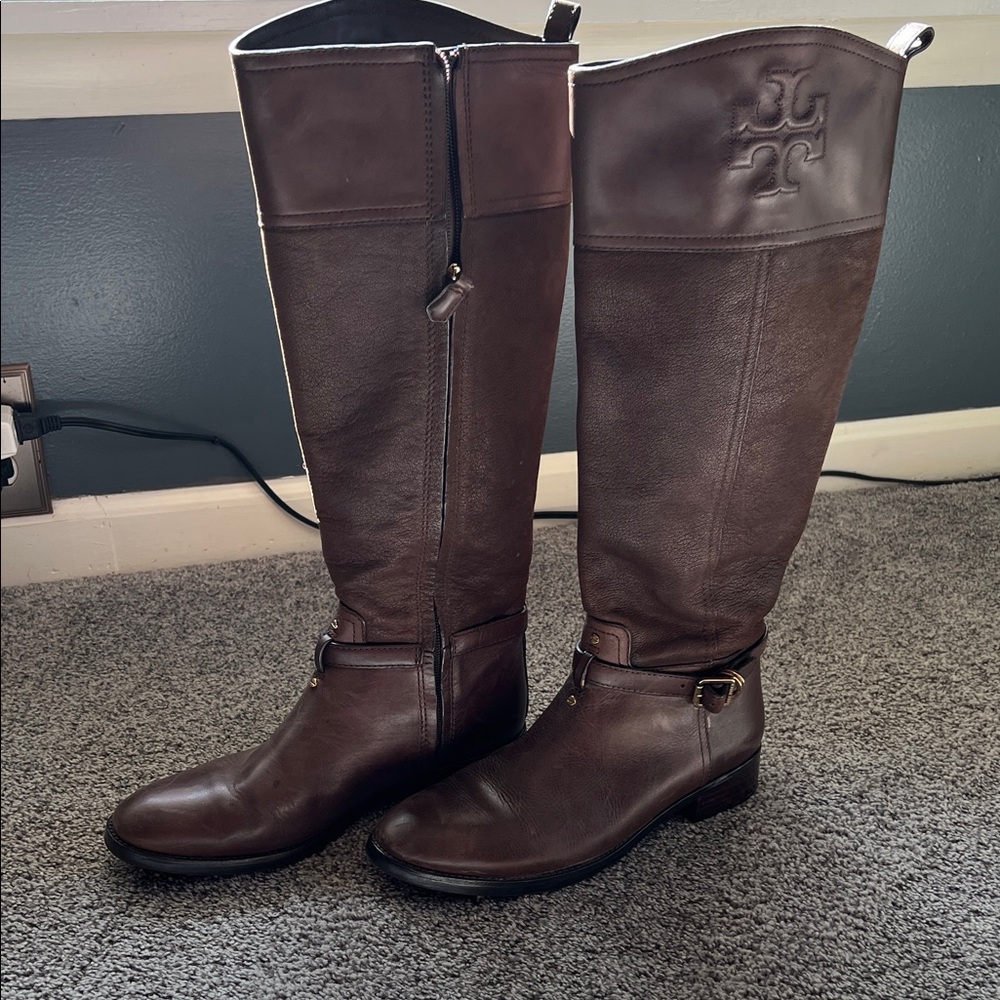 Tory Burch Dark Brown Leather Tall Boots